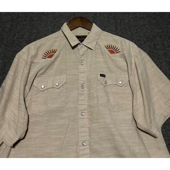 Howler Brothers Other - Howler Brothers Gaucho Shirt Mens L Beige Pearl Snap Short Sleeve Sunrise